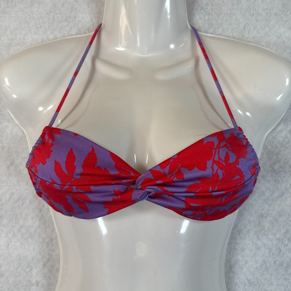 PacSun Womens XXS Red Floral Twist Bandeau Bikini Swim Top NWT